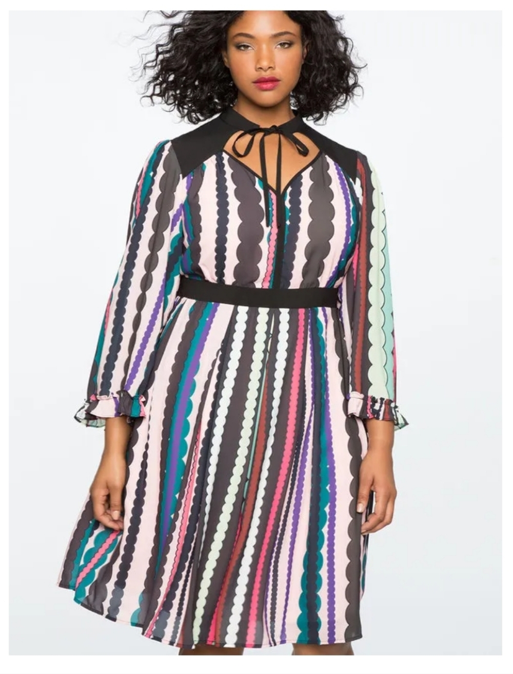 Eloquii Plus 16 Multicolor Stripe Ruffle Sleeve Knee Length Dress Summer wedding - Picture 8 of 15